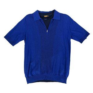 Zilli Blue Silk Cotton Zip Two in One Polo Shirt Top Mens Italy 46